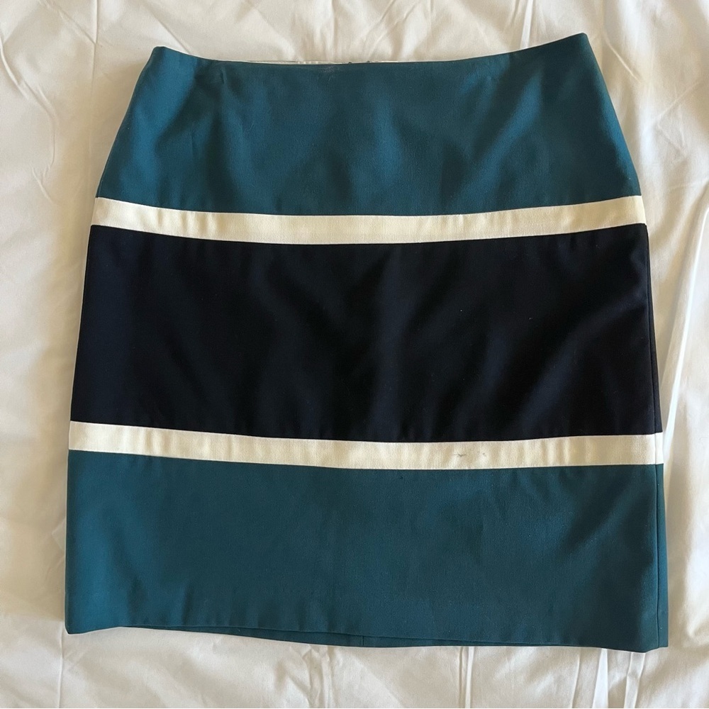 Anne Klein Pencil Skirt Color block Striped Lined Office Teal and Black VTG Sz 8